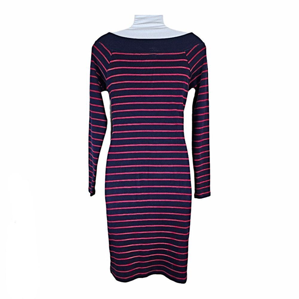 LAUREN RALPH LAUREN Navy & Red Stripe Knit Dress w/Buckle Detail. Size Small - Picture 2 of 5